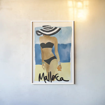 Mallorca Girl by Mercedes Lopez Charro. shown as a paper print in a white frame. Available as a archival giclee rolled canvas, fine art paper, or poster print. SKU 79996h.