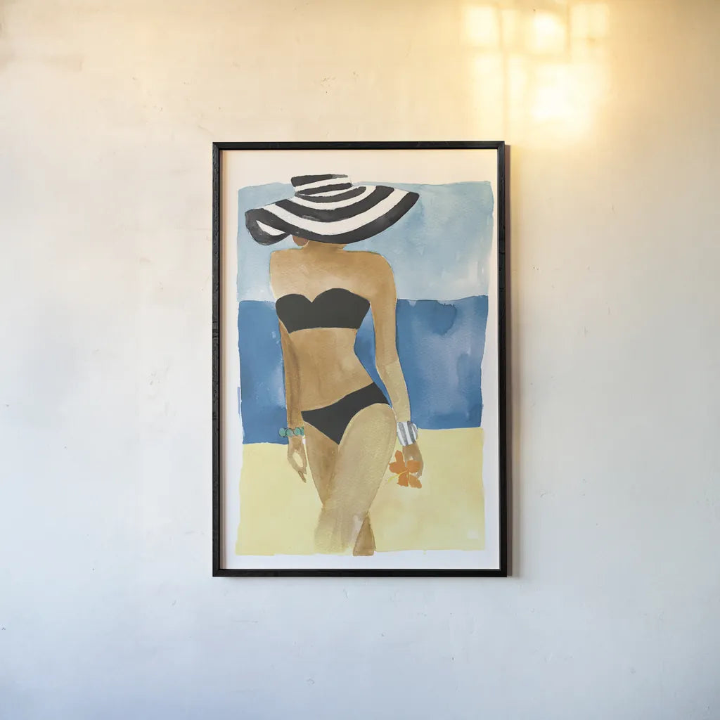 Mallorca Girl No Words by Mercedes Lopez Charro. shown as a paper print in a black flame. Available as a archival giclee rolled canvas, fine art paper, or poster print. SKU 81062h.