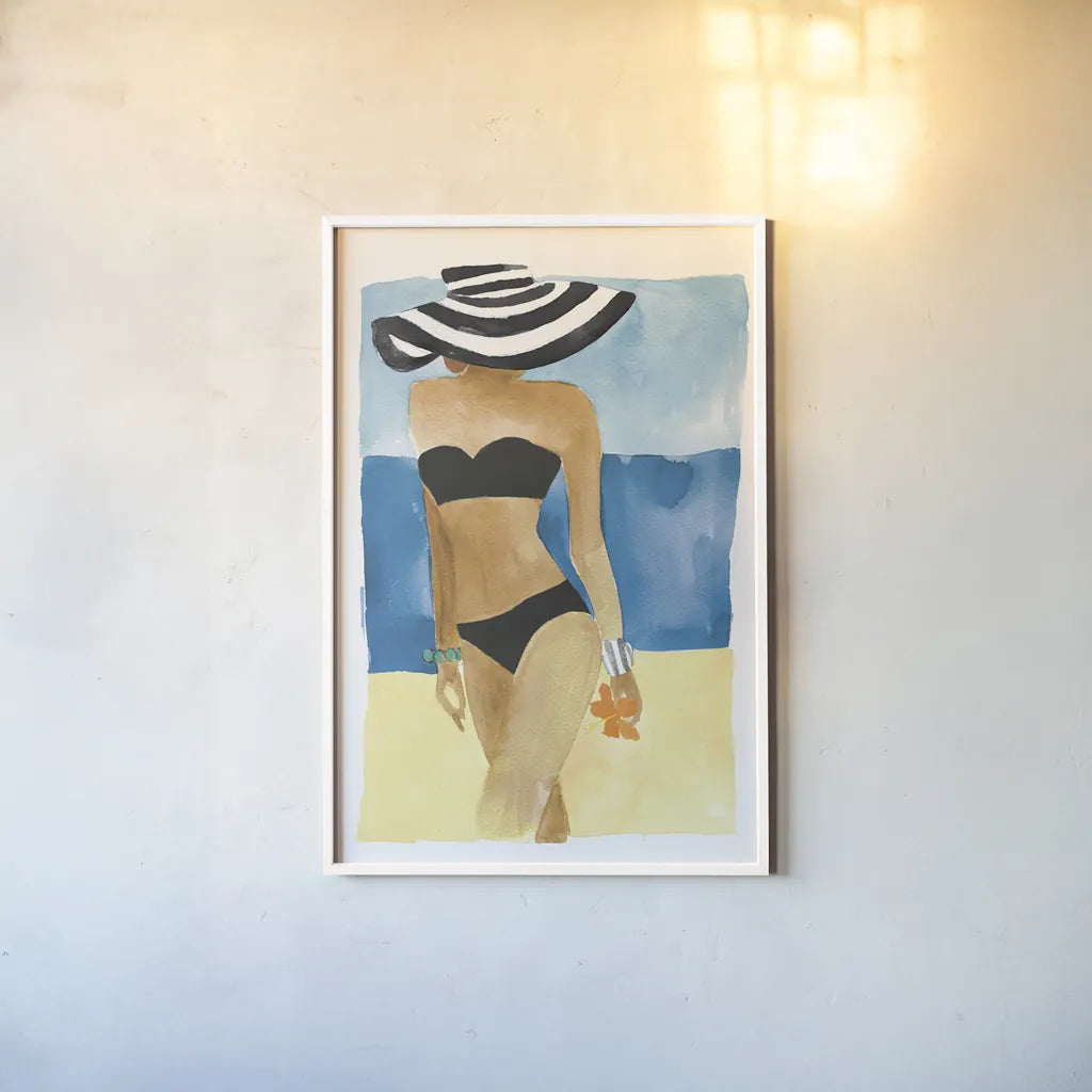 Mallorca Girl No Words by Mercedes Lopez Charro. shown as a paper print in a white frame. Available as a archival giclee rolled canvas, fine art paper, or poster print. SKU 81062h.