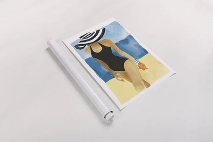 Mallorca Girl One Piece by Mercedes Lopez Charro. shown as a rolled paper print. Available as archival giclee rolled canvas, fine art paper, or poster print. SKU 98157h.