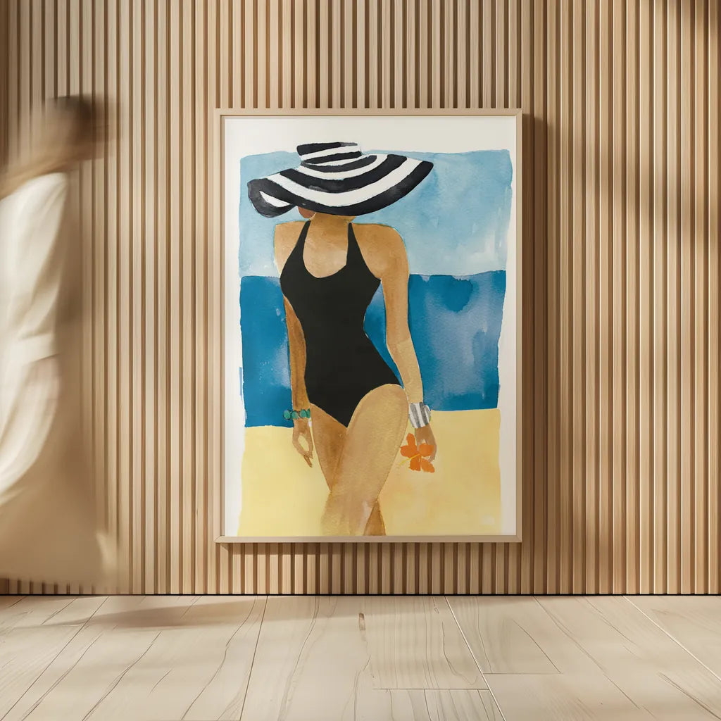Mallorca Girl One Piece by Mercedes Lopez Charro. shown as over sized large wall art. Available as an archival giclee rolled canvas, fine art paper, or poster print. SKU 98157h.