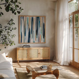 Marine by Mercedes Lopez Charro. Shown in a natural wood frame in a cozy modern living room. Available as an archival giclee rolled canvas, fine art paper, or poster print. SKU 101398a.