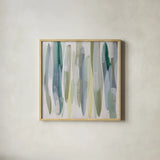Matcha Morning by Mercedes Lopez Charro. Shown in a natural wood glass frame for a timeless modern aesthetic. Available as an archival giclee rolled canvas, fine art paper, or poster print. SKU 101401a.
