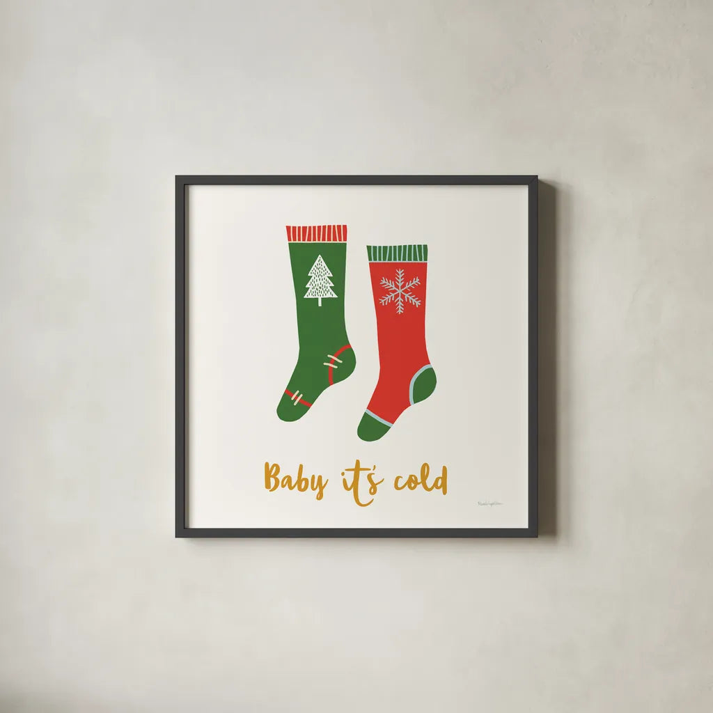 Merry Everything I Script by Mercedes Lopez Charro. Shown in a sleek black glass frame for a contemporary gallery look. Available as an archival giclee rolled canvas, fine art paper, or poster print. SKU 79961a.