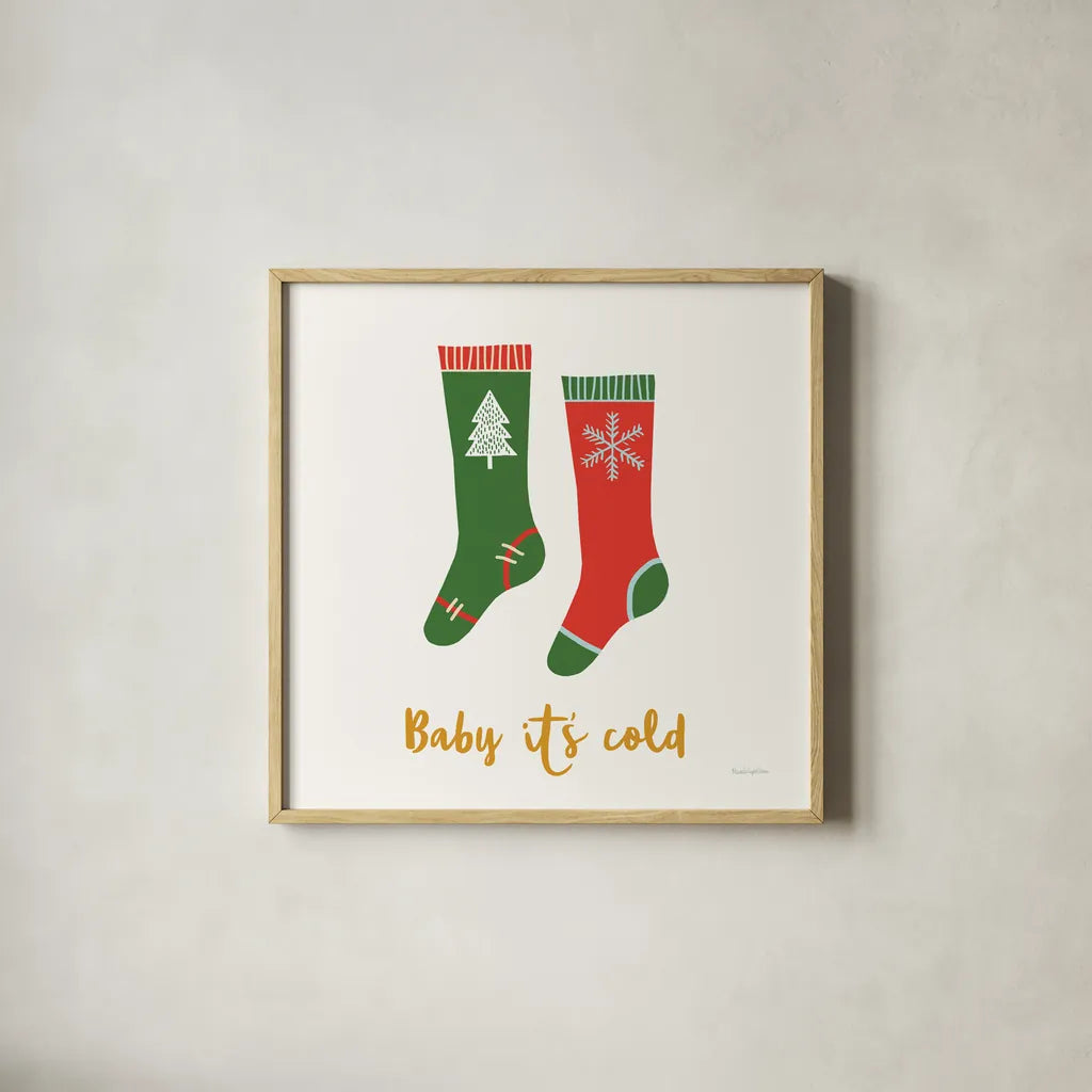 Merry Everything I Script by Mercedes Lopez Charro. Shown in a natural wood glass frame for a timeless modern aesthetic. Available as an archival giclee rolled canvas, fine art paper, or poster print. SKU 79961a.