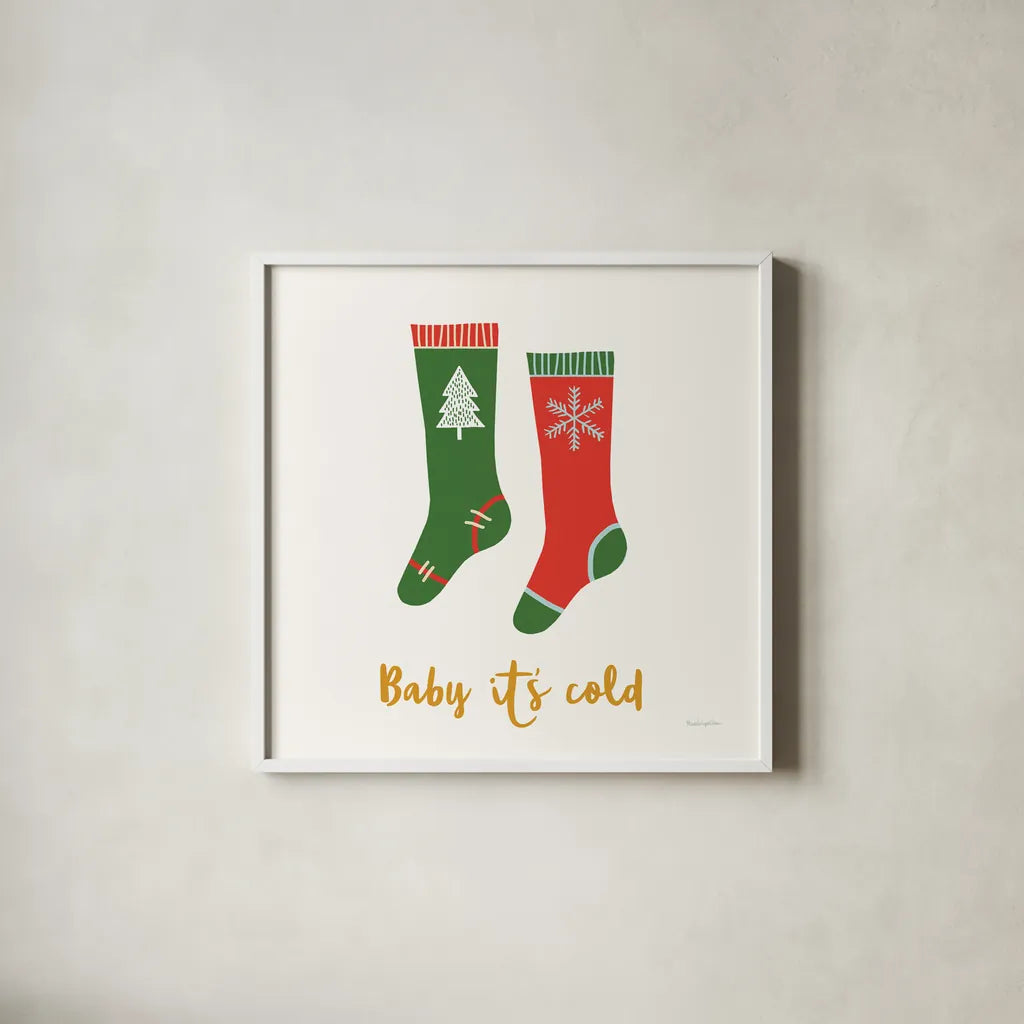 Merry Everything I Script by Mercedes Lopez Charro. Shown in a crisp white glass frame for a clean and minimalist style. Available as an archival giclee rolled canvas, fine art paper, or poster print. SKU 79961a.