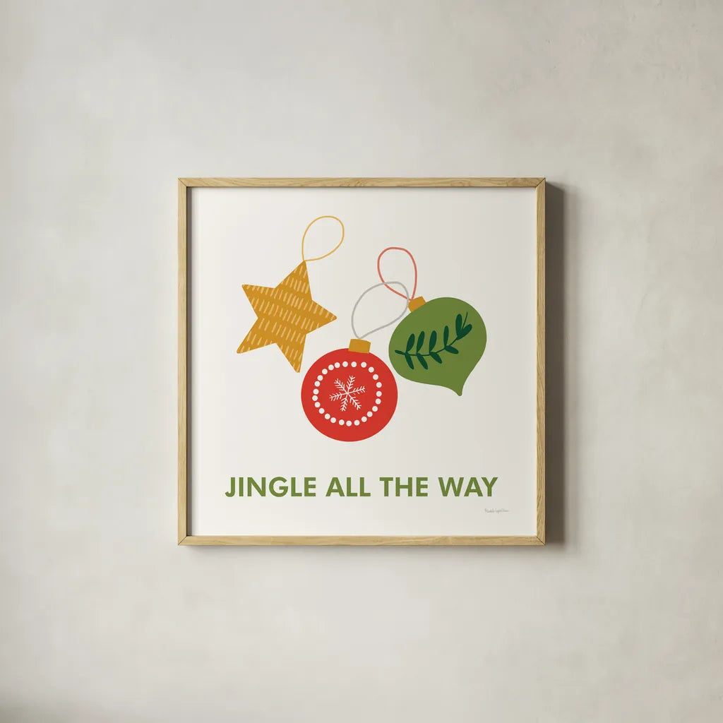 Merry Everything III by Mercedes Lopez Charro. Shown in a natural wood glass frame for a timeless modern aesthetic. Available as an archival giclee rolled canvas, fine art paper, or poster print. SKU 79829a.