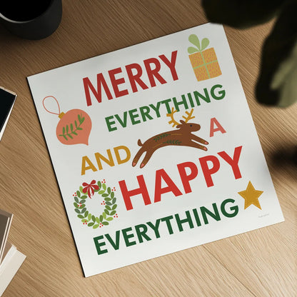 Merry Everything X by Mercedes Lopez Charro. Shown as a detailed flat fine art print, highlighting archival giclee quality. Available as an archival giclee rolled canvas, fine art paper, or poster print. SKU 79836a.