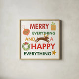 Merry Everything X by Mercedes Lopez Charro. Shown in a natural wood glass frame for a timeless modern aesthetic. Available as an archival giclee rolled canvas, fine art paper, or poster print. SKU 79836a.