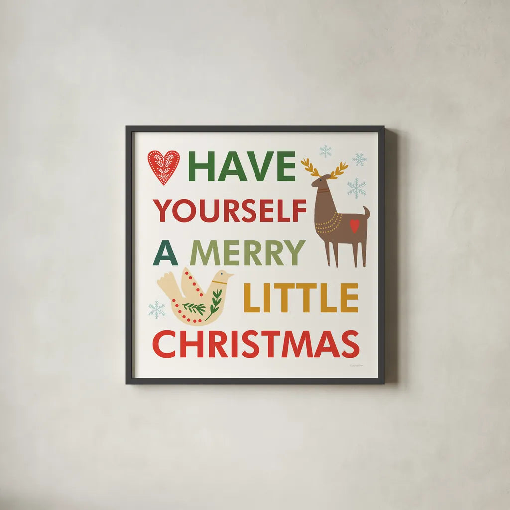 Merry Everything XI by Mercedes Lopez Charro. Shown in a sleek black glass frame for a contemporary gallery look. Available as an archival giclee rolled canvas, fine art paper, or poster print. SKU 79837a.