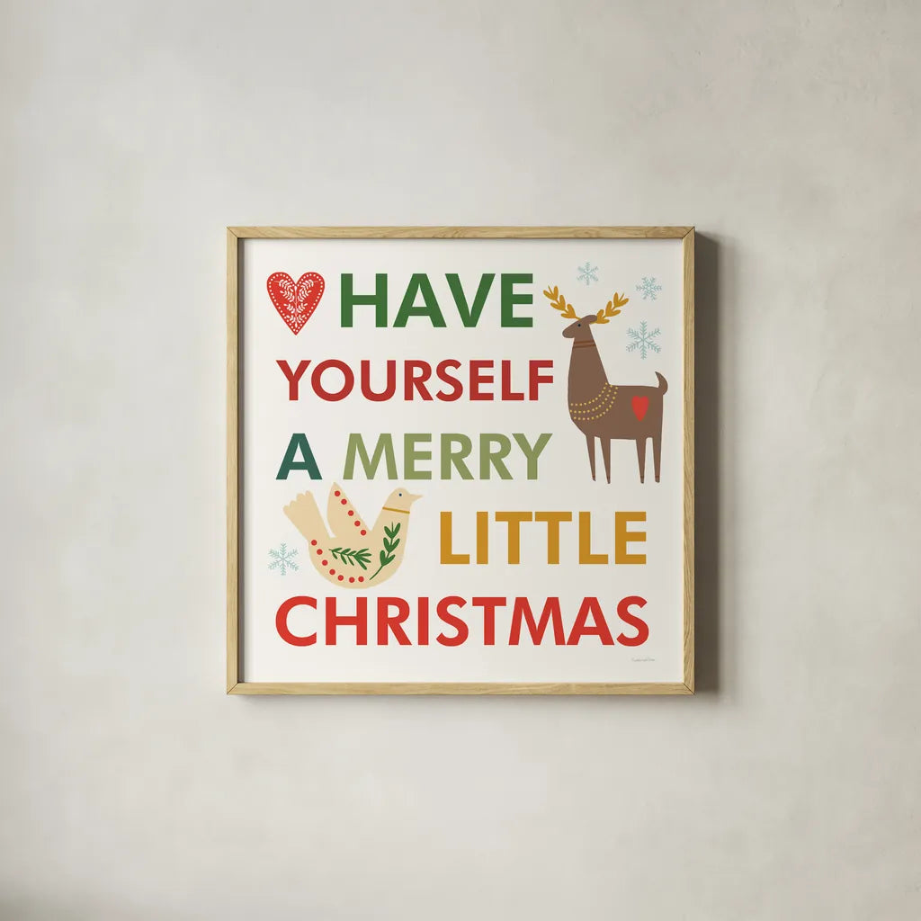 Merry Everything XI by Mercedes Lopez Charro. Shown in a natural wood glass frame for a timeless modern aesthetic. Available as an archival giclee rolled canvas, fine art paper, or poster print. SKU 79837a.