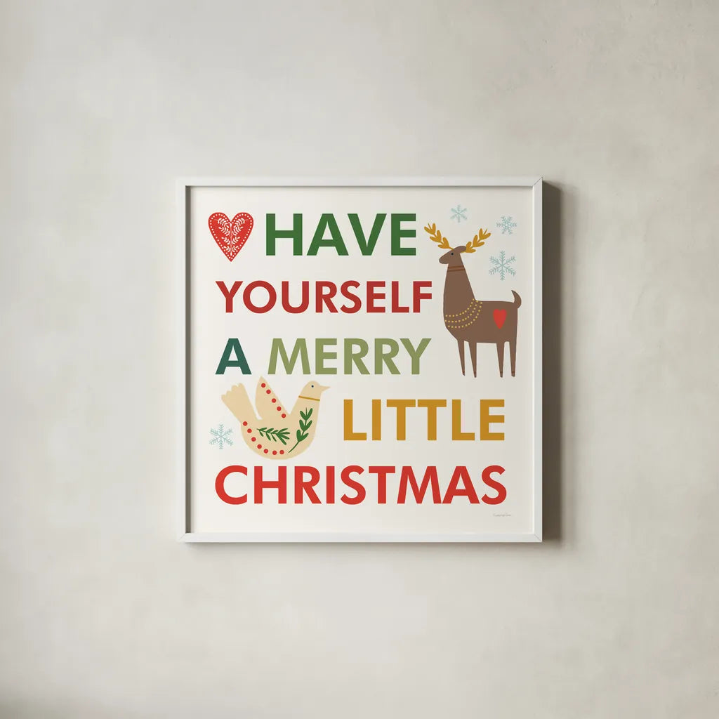 Merry Everything XI by Mercedes Lopez Charro. Shown in a crisp white glass frame for a clean and minimalist style. Available as an archival giclee rolled canvas, fine art paper, or poster print. SKU 79837a.