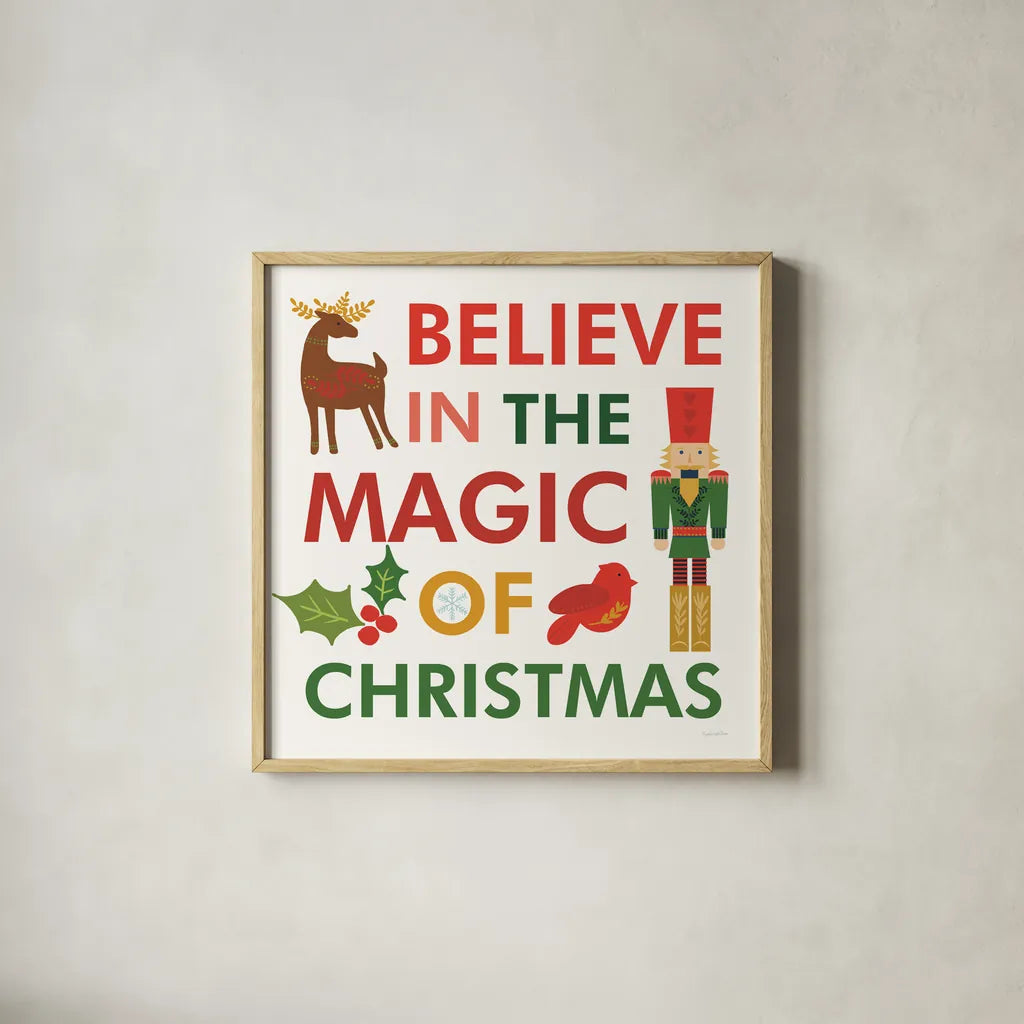 Merry Everything XII by Mercedes Lopez Charro. Shown in a natural wood glass frame for a timeless modern aesthetic. Available as an archival giclee rolled canvas, fine art paper, or poster print. SKU 79838a.