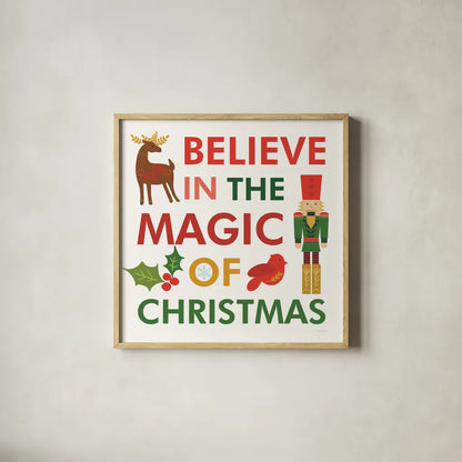 Merry Everything XII by Mercedes Lopez Charro. Shown in a natural wood glass frame for a timeless modern aesthetic. Available as an archival giclee rolled canvas, fine art paper, or poster print. SKU 79838a.