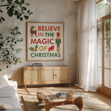 Merry Everything XII by Mercedes Lopez Charro. Shown in a natural wood frame in a cozy modern living room. Available as an archival giclee rolled canvas, fine art paper, or poster print. SKU 79838a.