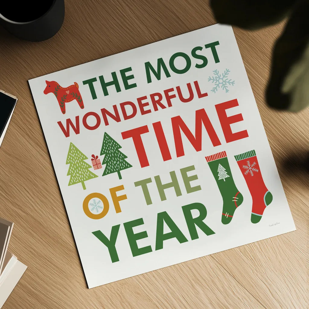 Merry Everything XIII by Mercedes Lopez Charro. Shown as a detailed flat fine art print, highlighting archival giclee quality. Available as an archival giclee rolled canvas, fine art paper, or poster print. SKU 79839a.