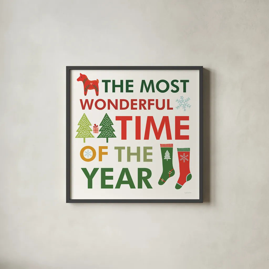 Merry Everything XIII by Mercedes Lopez Charro. Shown in a sleek black glass frame for a contemporary gallery look. Available as an archival giclee rolled canvas, fine art paper, or poster print. SKU 79839a.