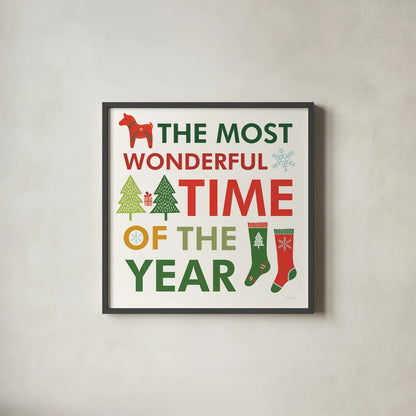 Merry Everything XIII by Mercedes Lopez Charro. Shown in a sleek black glass frame for a contemporary gallery look. Available as an archival giclee rolled canvas, fine art paper, or poster print. SKU 79839a.