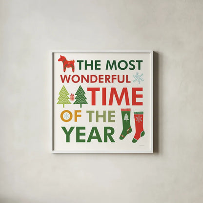 Merry Everything XIII by Mercedes Lopez Charro. Shown in a crisp white glass frame for a clean and minimalist style. Available as an archival giclee rolled canvas, fine art paper, or poster print. SKU 79839a.