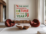 Merry Everything XIII by Mercedes Lopez Charro. Shown as extra-large giant wall art in a modern living room. Available as an archival giclee rolled canvas, fine art paper, or poster print. SKU 79839a.