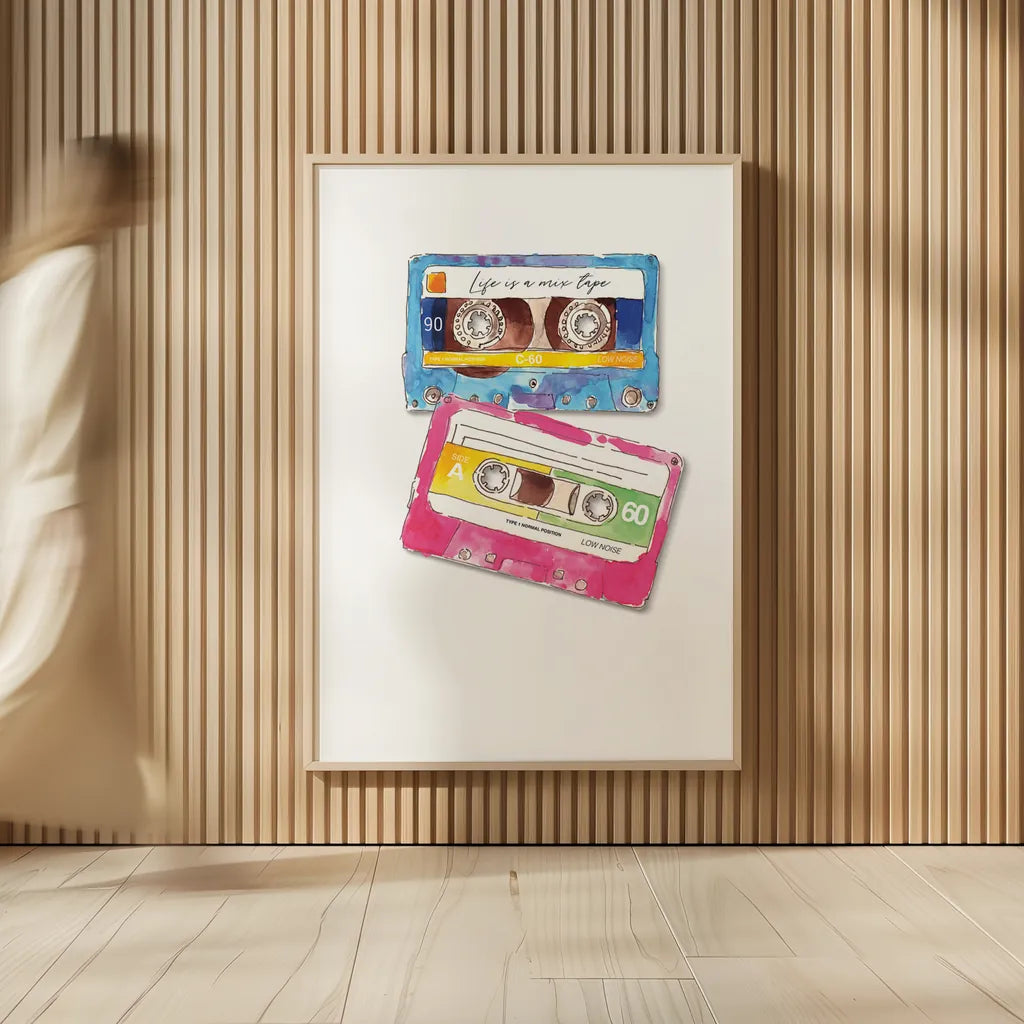 Mixtape Love by Mercedes Lopez Charro. shown as over sized large wall art. Available as an archival giclee rolled canvas, fine art paper, or poster print. SKU 77128h.