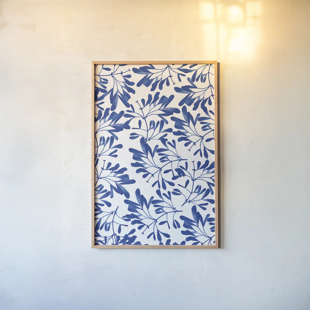 Modern Leaves II by Mercedes Lopez Charro. shown as a paper print in a natural frame. Available as a archival giclee rolled canvas, fine art paper, or poster print. SKU 77492h.