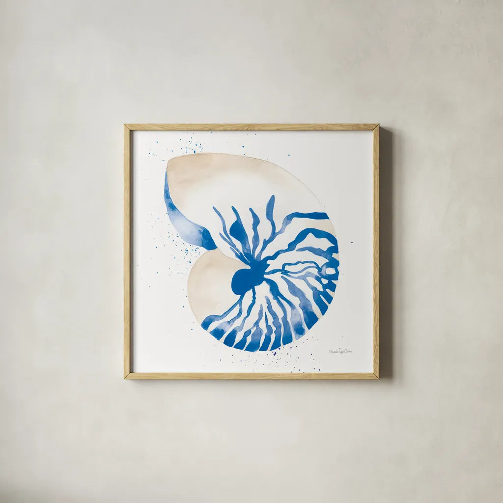 Nautilus Sq by Mercedes Lopez Charro. Shown in a natural wood glass frame for a timeless modern aesthetic. Available as an archival giclee rolled canvas, fine art paper, or poster print. SKU 70065a.