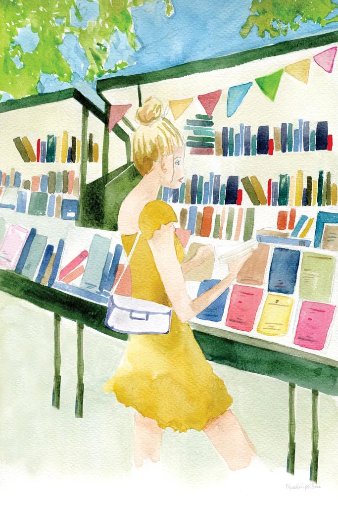 Never Enough Books I by Mercedes Lopez Charro. SKU 98644h. Archival Giclee Fine art print for wall decor.