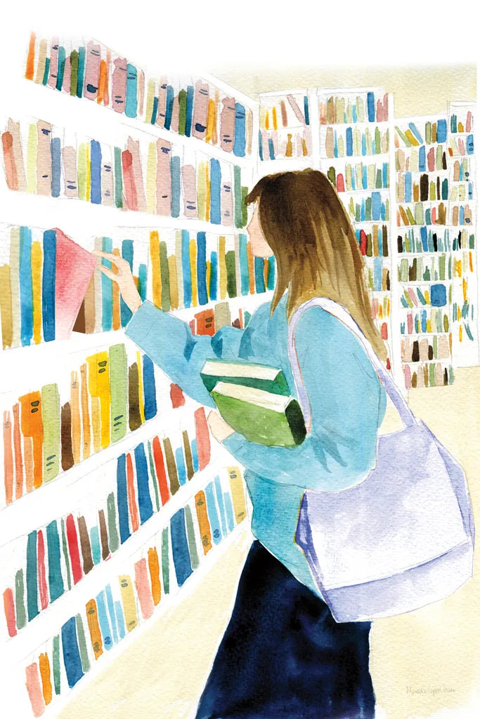 Never Enough Books II by Mercedes Lopez Charro. SKU 98645h. Archival Giclee Fine art print for wall decor.