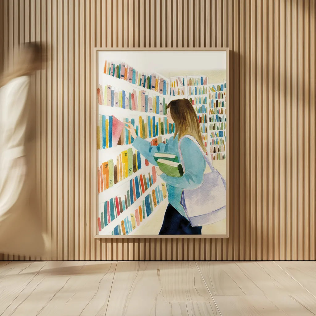 Never Enough Books II by Mercedes Lopez Charro. shown as over sized large wall art. Available as an archival giclee rolled canvas, fine art paper, or poster print. SKU 98645h.