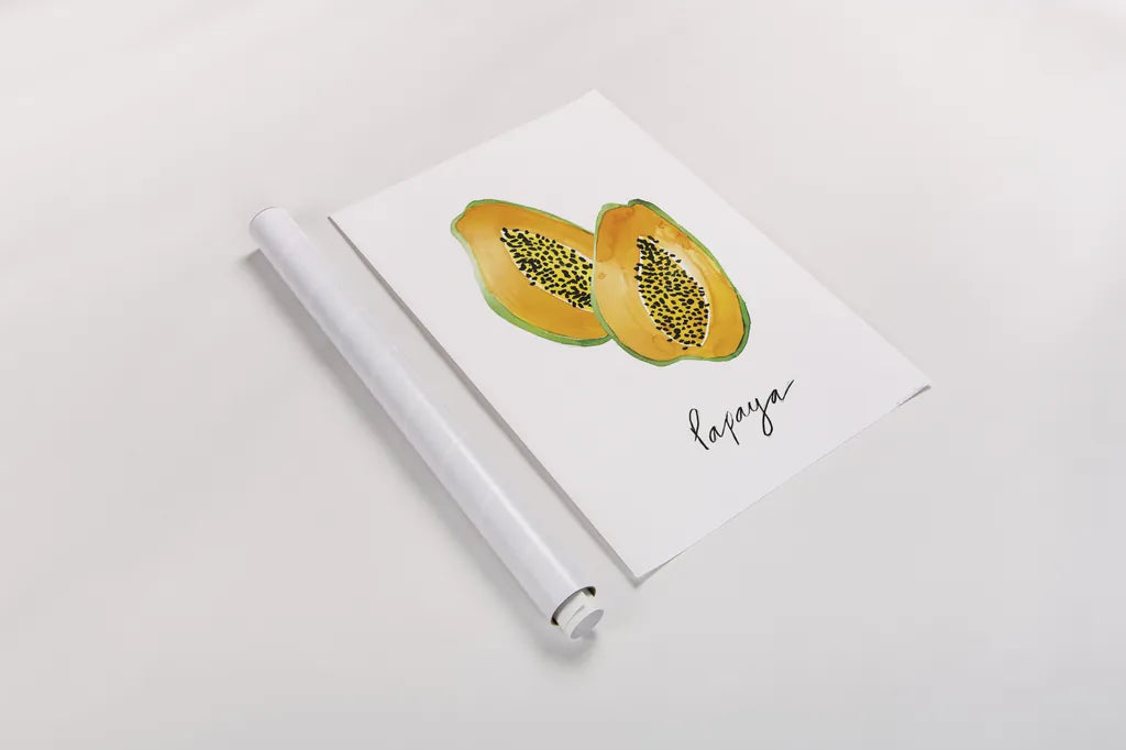 Papayas by Mercedes Lopez Charro. shown as a rolled paper print. Available as archival giclee rolled canvas, fine art paper, or poster print. SKU 67133h.