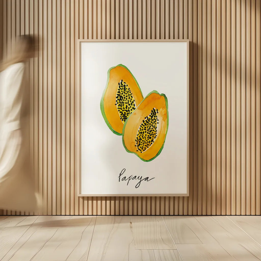Papayas by Mercedes Lopez Charro. shown as over sized large wall art. Available as an archival giclee rolled canvas, fine art paper, or poster print. SKU 67133h.