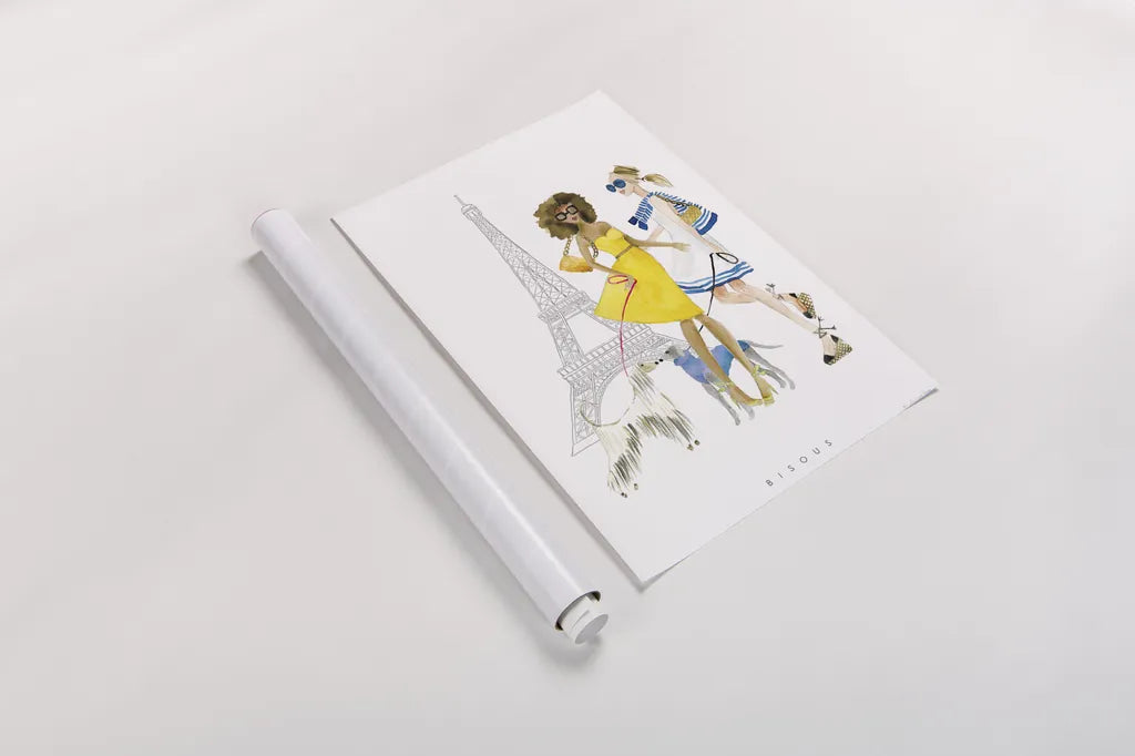 Paris Girlfriend I by Mercedes Lopez Charro. shown as a rolled paper print. Available as archival giclee rolled canvas, fine art paper, or poster print. SKU 74419h.