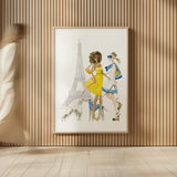 Paris Girlfriend I by Mercedes Lopez Charro. shown as over sized large wall art. Available as an archival giclee rolled canvas, fine art paper, or poster print. SKU 74419h.