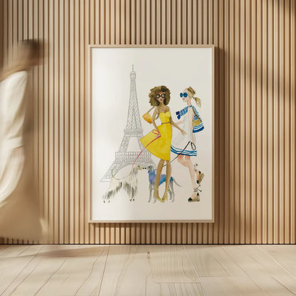 Paris Girlfriend I by Mercedes Lopez Charro. shown as over sized large wall art. Available as an archival giclee rolled canvas, fine art paper, or poster print. SKU 74419h.