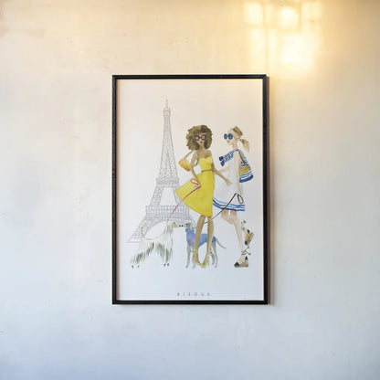 Paris Girlfriend I by Mercedes Lopez Charro. shown as a paper print in a black flame. Available as a archival giclee rolled canvas, fine art paper, or poster print. SKU 74419h.