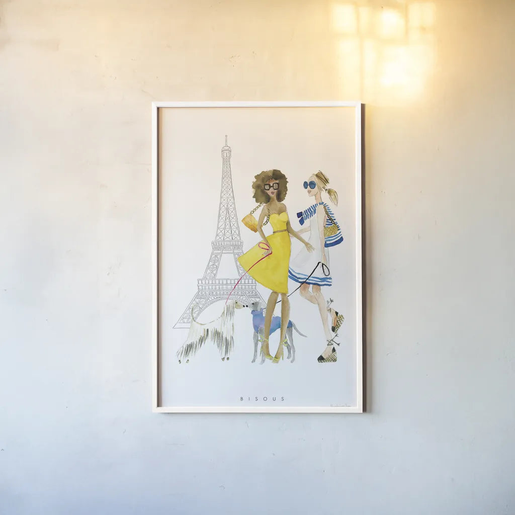 Paris Girlfriend I by Mercedes Lopez Charro. shown as a paper print in a white frame. Available as a archival giclee rolled canvas, fine art paper, or poster print. SKU 74419h.