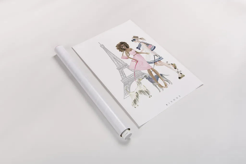 Paris Girlfriends I Pastel by Mercedes Lopez Charro. shown as a rolled paper print. Available as archival giclee rolled canvas, fine art paper, or poster print. SKU 77186h.