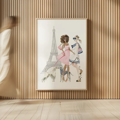 Paris Girlfriends I Pastel by Mercedes Lopez Charro. shown as over sized large wall art. Available as an archival giclee rolled canvas, fine art paper, or poster print. SKU 77186h.