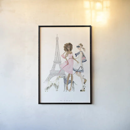 Paris Girlfriends I Pastel by Mercedes Lopez Charro. shown as a paper print in a black flame. Available as a archival giclee rolled canvas, fine art paper, or poster print. SKU 77186h.