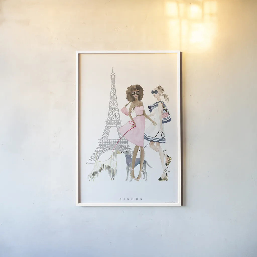 Paris Girlfriends I Pastel by Mercedes Lopez Charro. shown as a paper print in a white frame. Available as a archival giclee rolled canvas, fine art paper, or poster print. SKU 77186h.