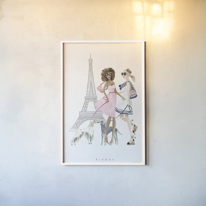 Paris Girlfriends I Pastel by Mercedes Lopez Charro. shown as a paper print in a white frame. Available as a archival giclee rolled canvas, fine art paper, or poster print. SKU 77186h.