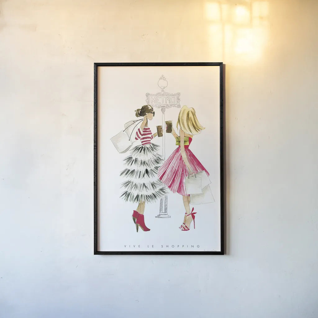 Paris Girlfriends II by Mercedes Lopez Charro. shown as a paper print in a black flame. Available as a archival giclee rolled canvas, fine art paper, or poster print. SKU 74420h.