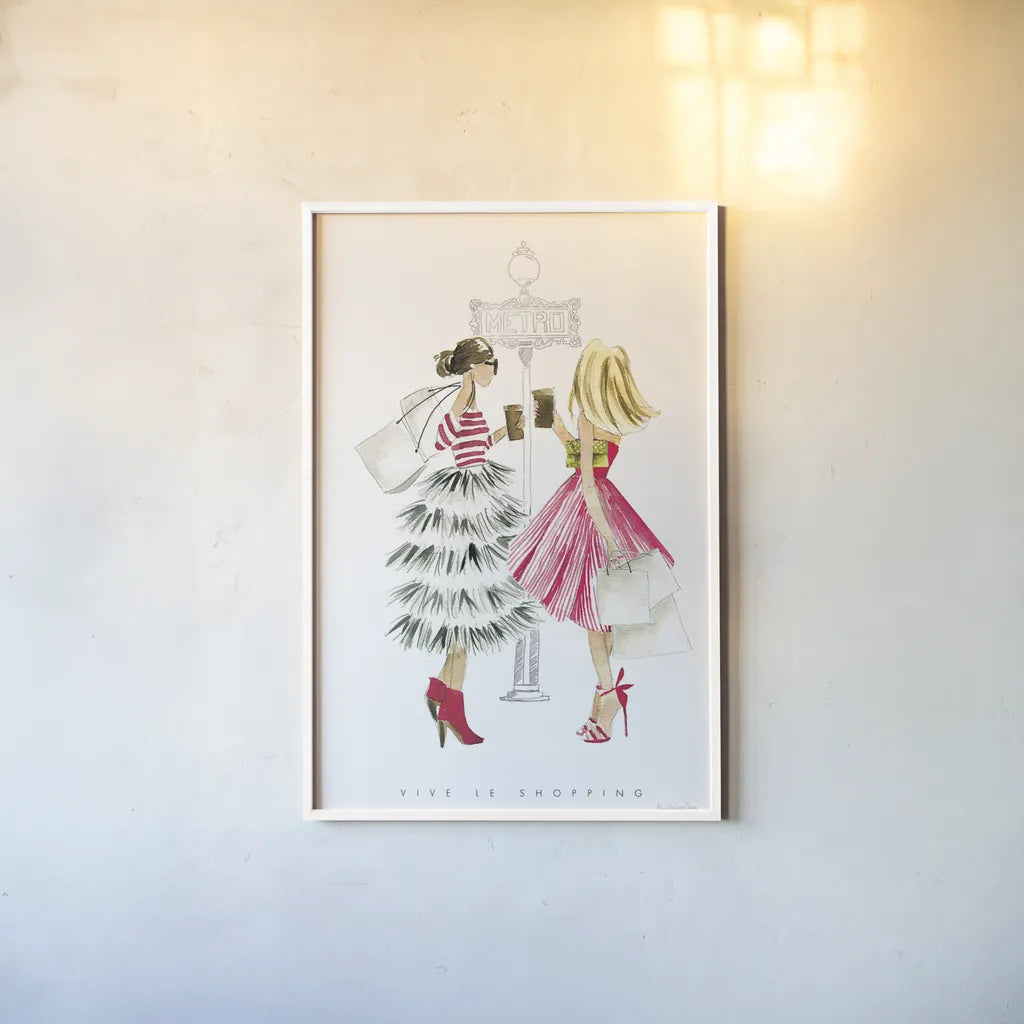 Paris Girlfriends II by Mercedes Lopez Charro. shown as a paper print in a white frame. Available as a archival giclee rolled canvas, fine art paper, or poster print. SKU 74420h.