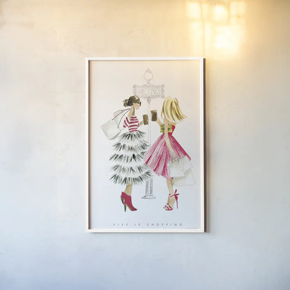 Paris Girlfriends II by Mercedes Lopez Charro. shown as a paper print in a white frame. Available as a archival giclee rolled canvas, fine art paper, or poster print. SKU 74420h.