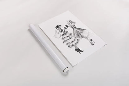 Paris Girlfriends II BW by Mercedes Lopez Charro. shown as a rolled paper print. Available as archival giclee rolled canvas, fine art paper, or poster print. SKU 79094h.