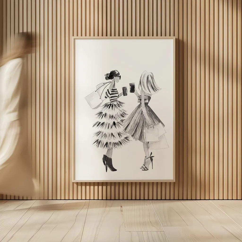 Paris Girlfriends II BW by Mercedes Lopez Charro. shown as over sized large wall art. Available as an archival giclee rolled canvas, fine art paper, or poster print. SKU 79094h.