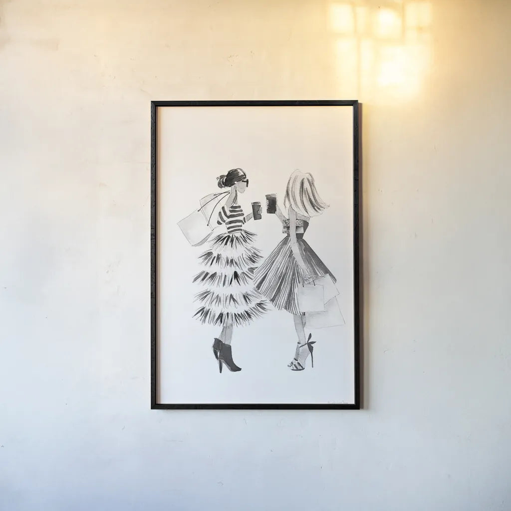 Paris Girlfriends II BW by Mercedes Lopez Charro. shown as a paper print in a black flame. Available as a archival giclee rolled canvas, fine art paper, or poster print. SKU 79094h.