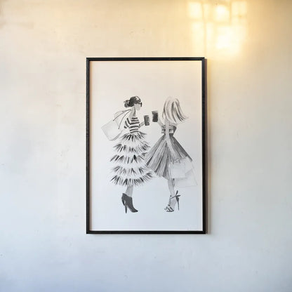 Paris Girlfriends II BW by Mercedes Lopez Charro. shown as a paper print in a black flame. Available as a archival giclee rolled canvas, fine art paper, or poster print. SKU 79094h.