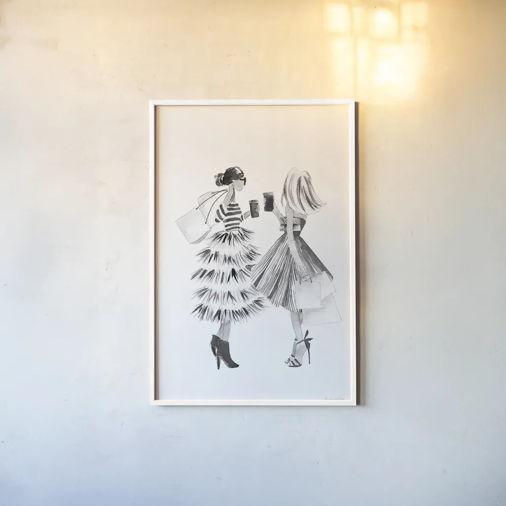 Paris Girlfriends II BW by Mercedes Lopez Charro. shown as a paper print in a white frame. Available as a archival giclee rolled canvas, fine art paper, or poster print. SKU 79094h.